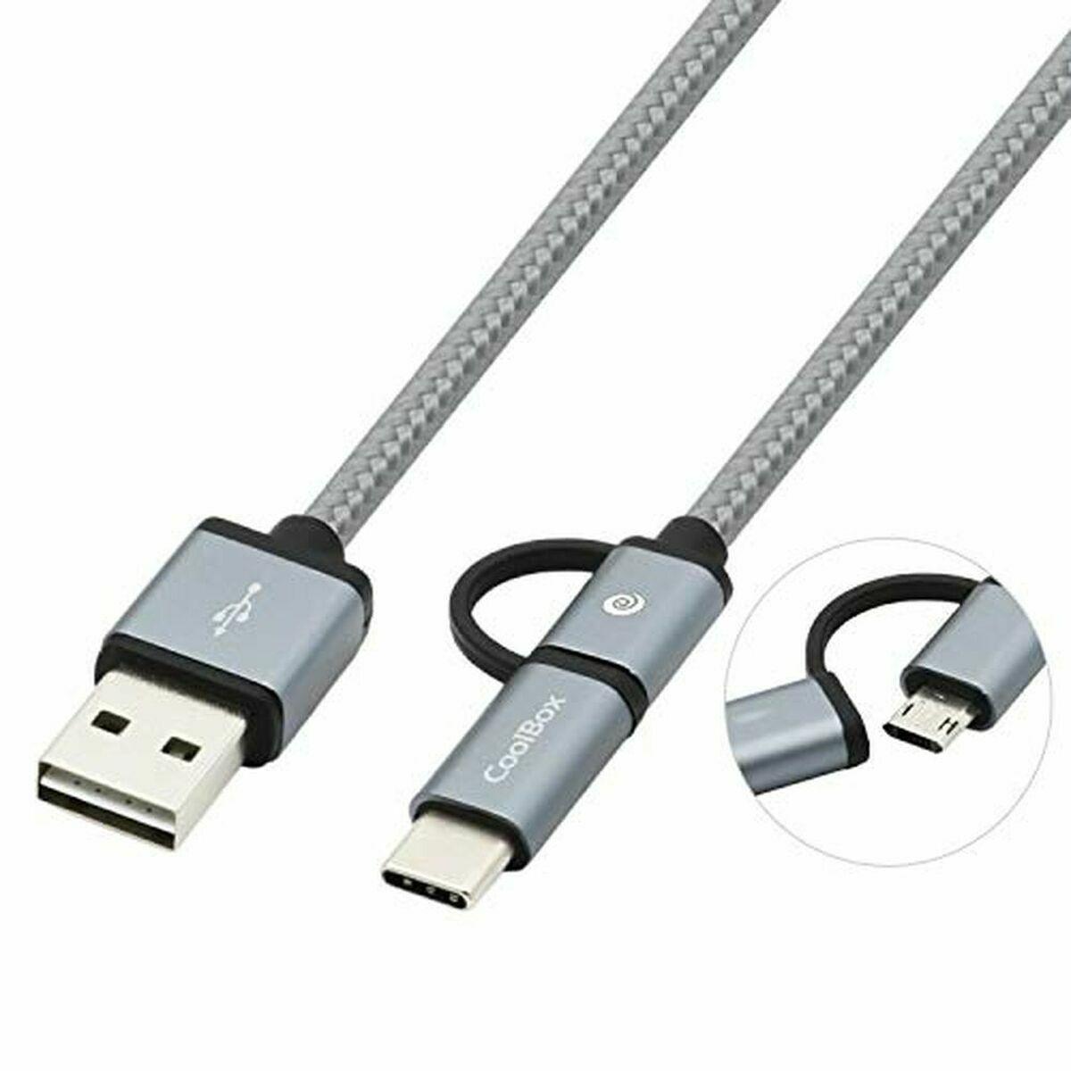 CoolBox USB-kabel 2-i-1 til USB-C og Micro USB, 1 m, grå