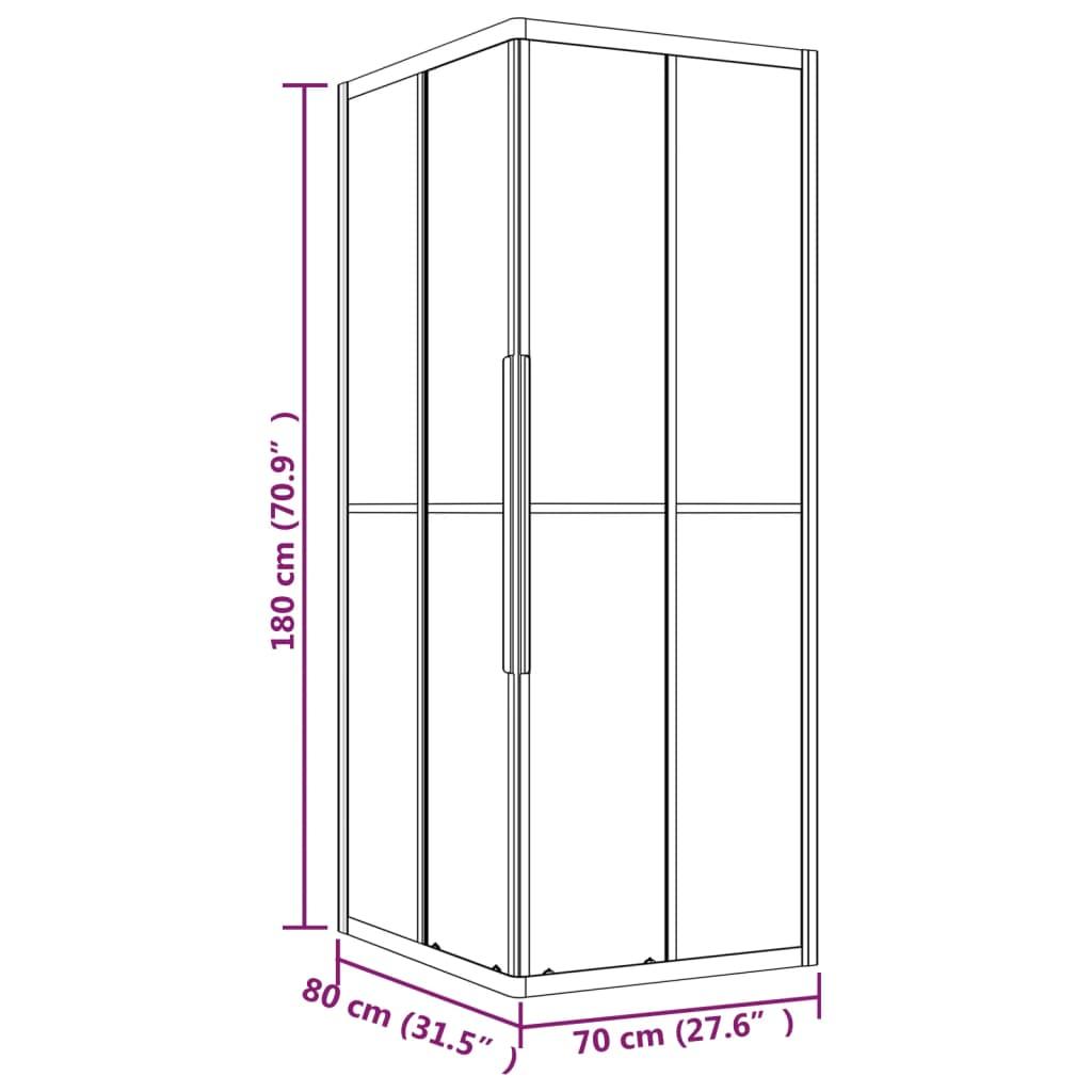 Brusekabine 80x70x180 cm matteret sikkerhedsglas sort