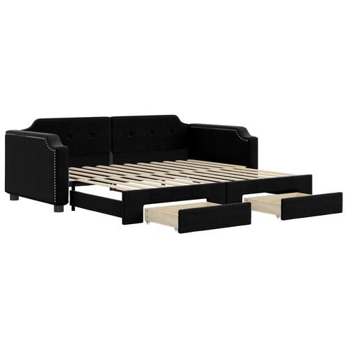 Daybed med udtræk og skuffer 80x200 cm stof sort