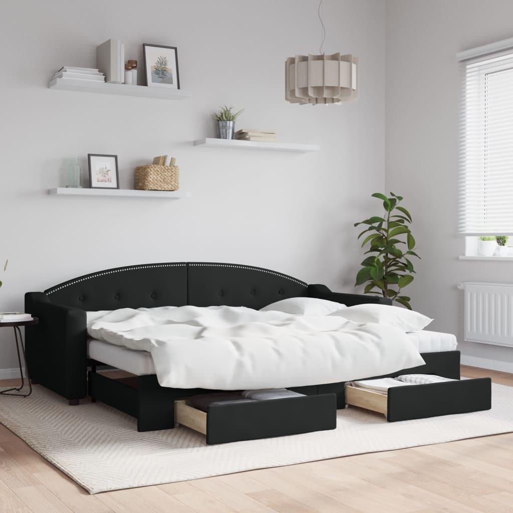 Daybed med udtræk og skuffer 80x200 cm stof sort