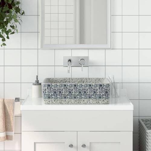 Håndvask til bord 46x35,5x13 cm rektangulær keramik grå og blå