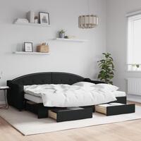 Daybed med udtræk og skuffer 80x200 cm stof sort