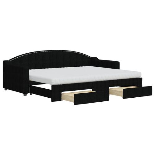 Daybed med udtræk og skuffer 80x200 cm stof sort