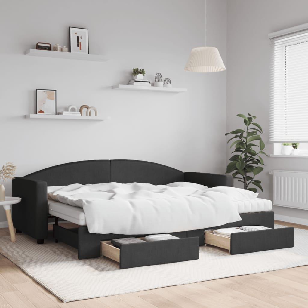 Daybed med udtræk og skuffer 80x200 cm stof sort billede