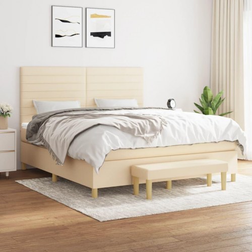 Kontinentalseng med madras 180x200 cm - stof, cremefarvet