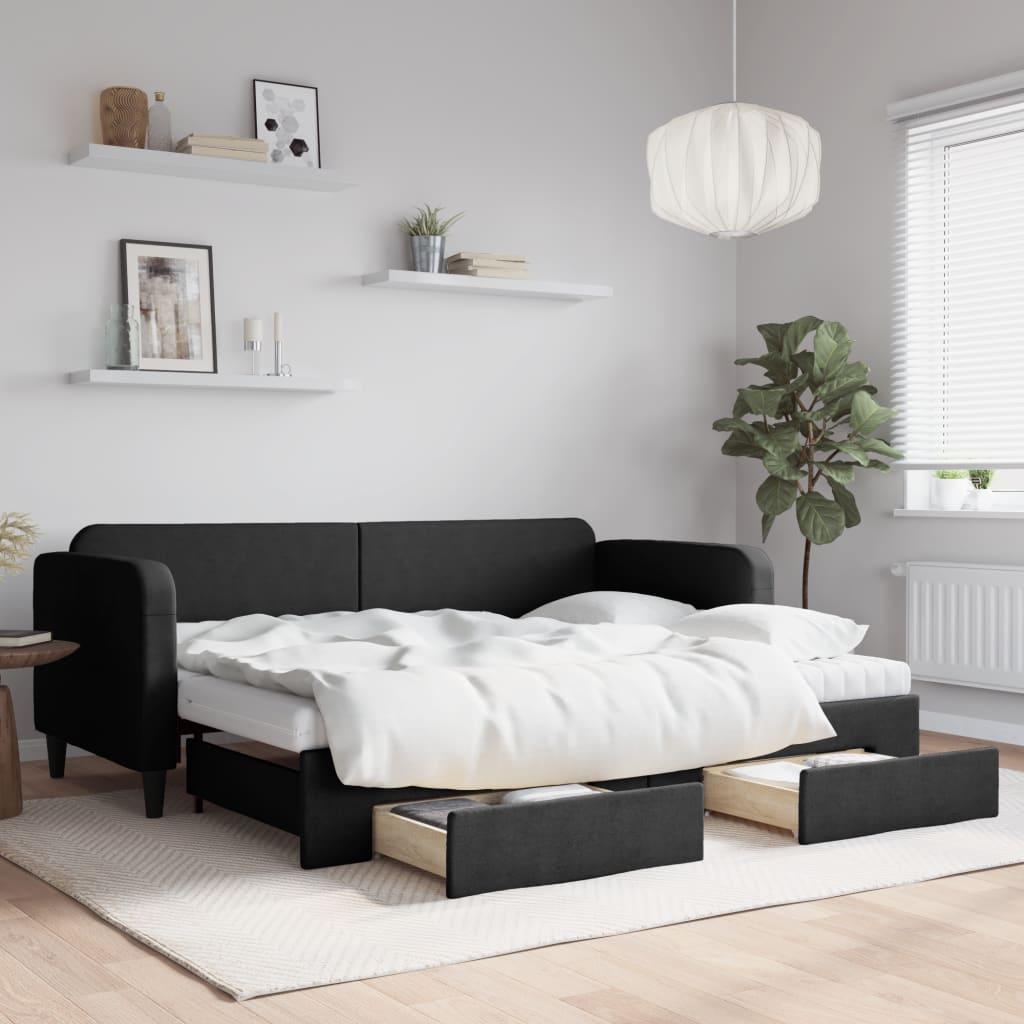 Daybed med udtræk og skuffer 80x200 cm stof sort billede