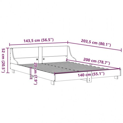 Sengeramme 140x200 cm i massivt fyrretræ - hvid
