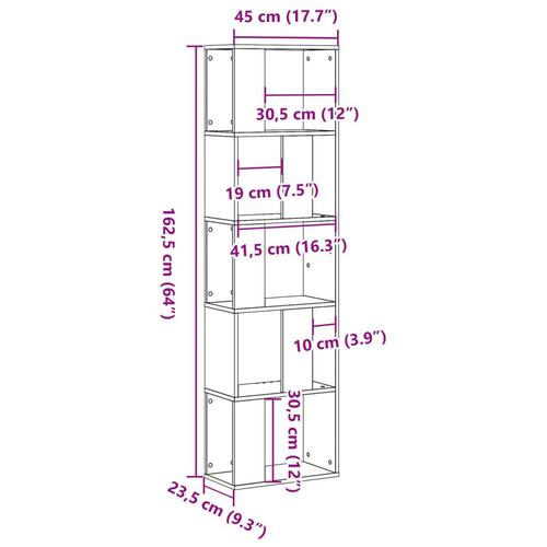 Bogreol 45x23,5x162,5 cm 5 hylder konstrueret træ brunt eg
