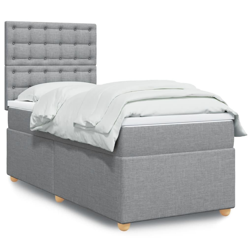 Kontinentalseng med madras 90x190 cm - stof, lysegrå billede
