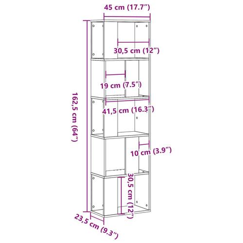 Bogreol 45x23,5x162,5 cm 5 hylder konstrueret træ hvid