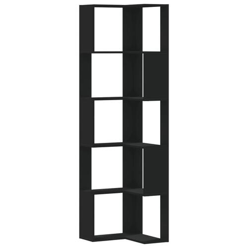 Bogreol til hjørne 50x50x179 cm 5 hylder konstrueret træ sort