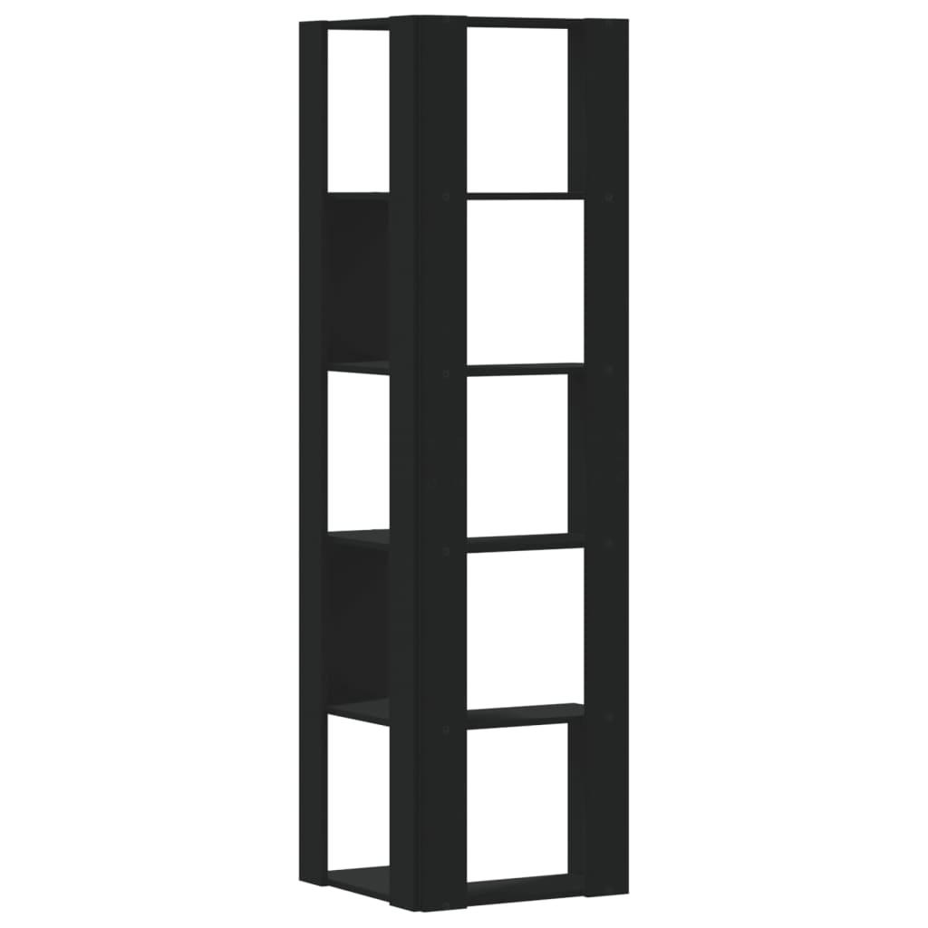 Bogreol til hjørne 50x50x179 cm 5 hylder konstrueret træ sort