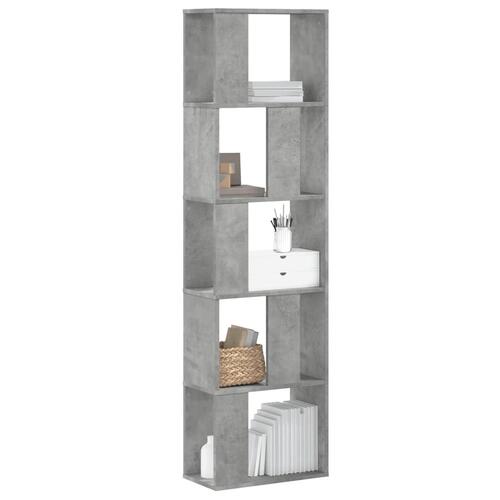 Bogreol 45x23,5x162,5 cm 5 hylder konstrueret træ betongrå