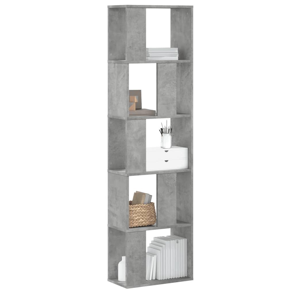 Bogreol 45x23,5x162,5 cm 5 hylder konstrueret træ betongrå
