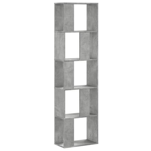 Bogreol 45x23,5x162,5 cm 5 hylder konstrueret træ betongrå