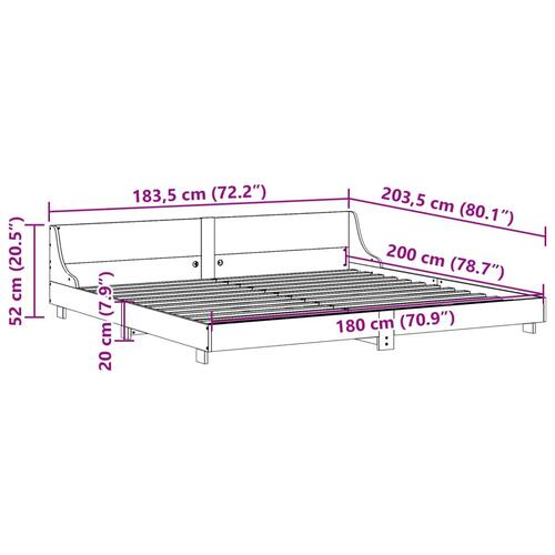 Sengeramme med sengegavl 180x200 cm massivt fyrretræ