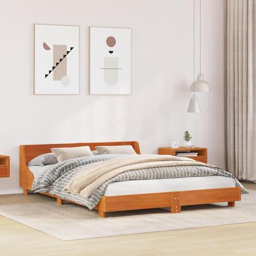 Sengeramme med sengegavl 140x190 cm massivt fyrretræ gyldenbrun