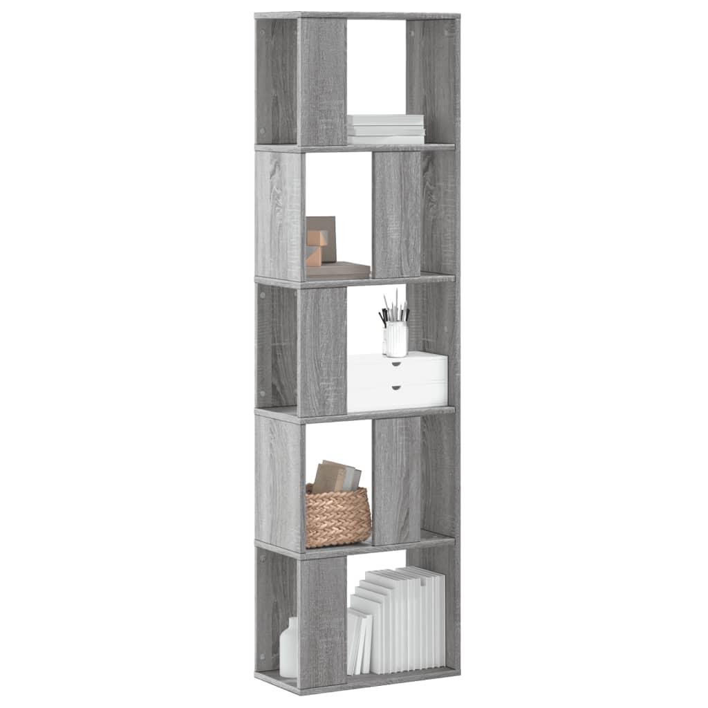 Bogreol 45x23,5x162,5 cm 5 hylder konstrueret træ grå sonoma