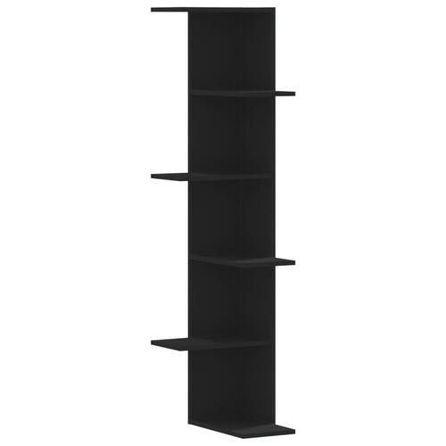 Væghængt hjørnehylde 36,5x36,5x140 cm konstrueret træ sort