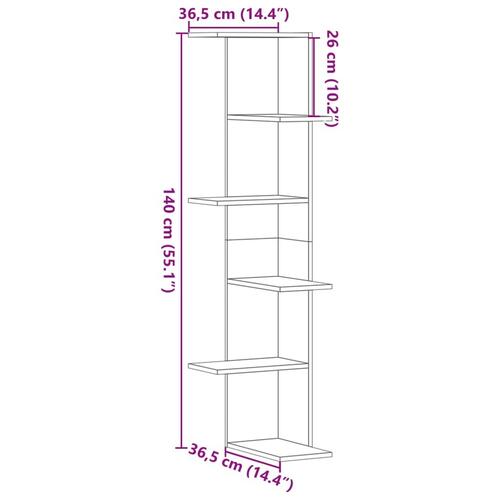 Væghængt hjørnehylde 36,5x36,5x140 cm konstrueret træ sort