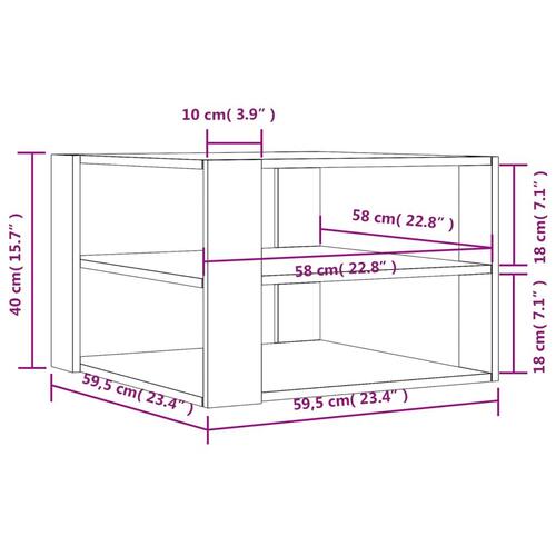 Sofabord 59,5x59,5x40 cm konstrueret træ brun egetræsfarve