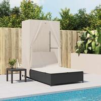 Solseng med tag og gardiner polyrattan sort