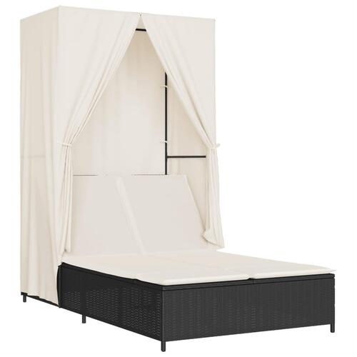 Solseng med tag og gardiner polyrattan sort