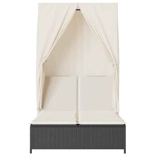 Solseng med tag og gardiner polyrattan sort