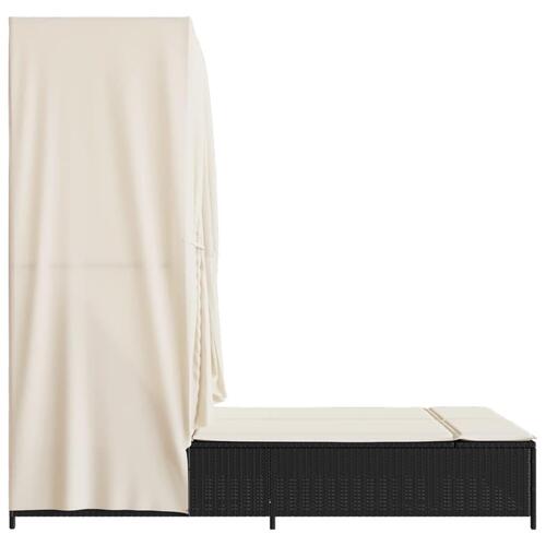 Solseng med tag og gardiner polyrattan sort