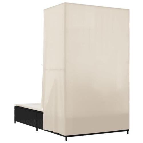 Solseng med tag og gardiner polyrattan sort
