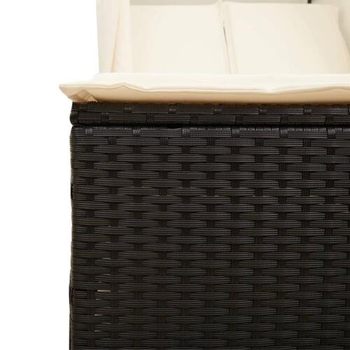 Solseng med tag og gardiner polyrattan sort