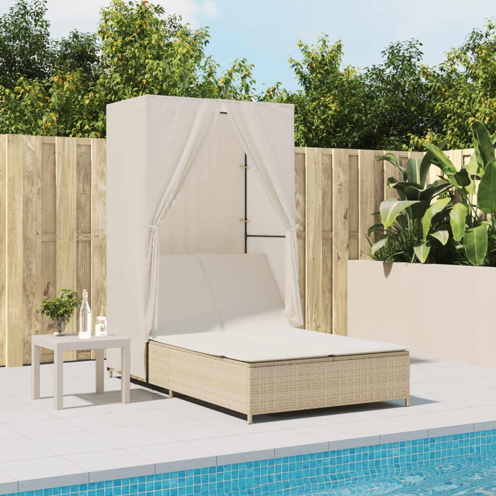 Solseng med tag og gardiner polyrattan beige