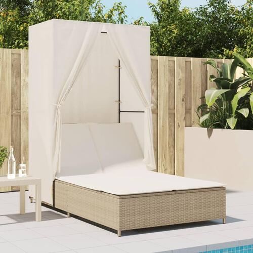 Solseng med tag og gardiner polyrattan beige