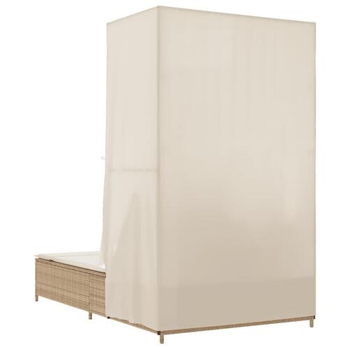 Solseng med tag og gardiner polyrattan beige