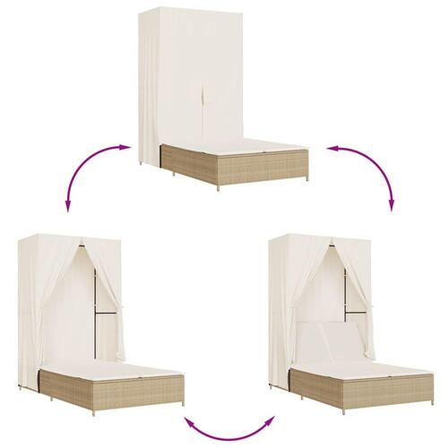 Solseng med tag og gardiner polyrattan beige