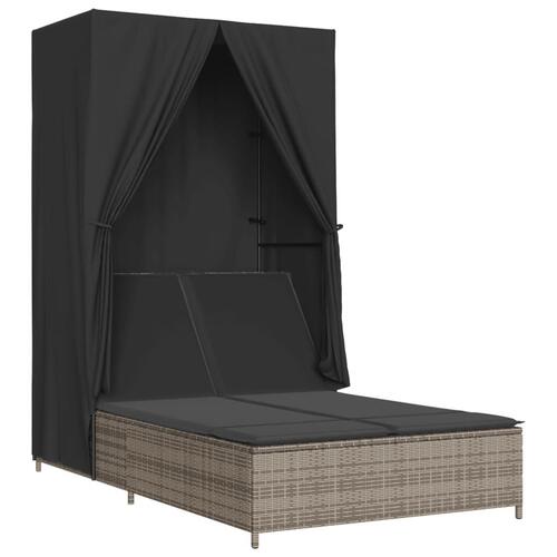 Solseng med tag og gardiner polyrattan grå