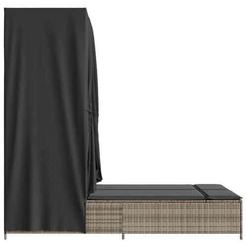 Solseng med tag og gardiner polyrattan grå