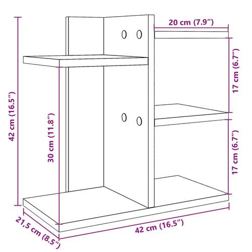 Hylde til skrivebord 42x21,5x42 cm konstrueret træ røget eg