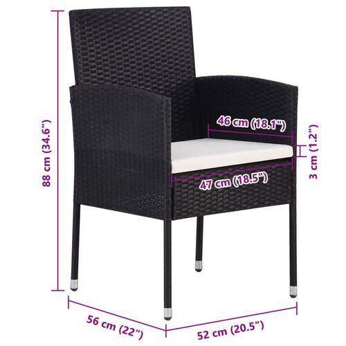 Havestole 2 stk. cremehvide hynder polyrattan sort