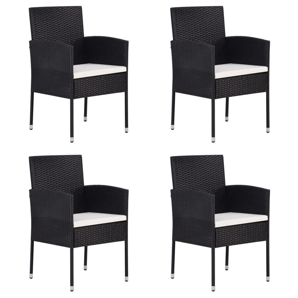 Havestole 4 stk. cremehvide hynder polyrattan sort