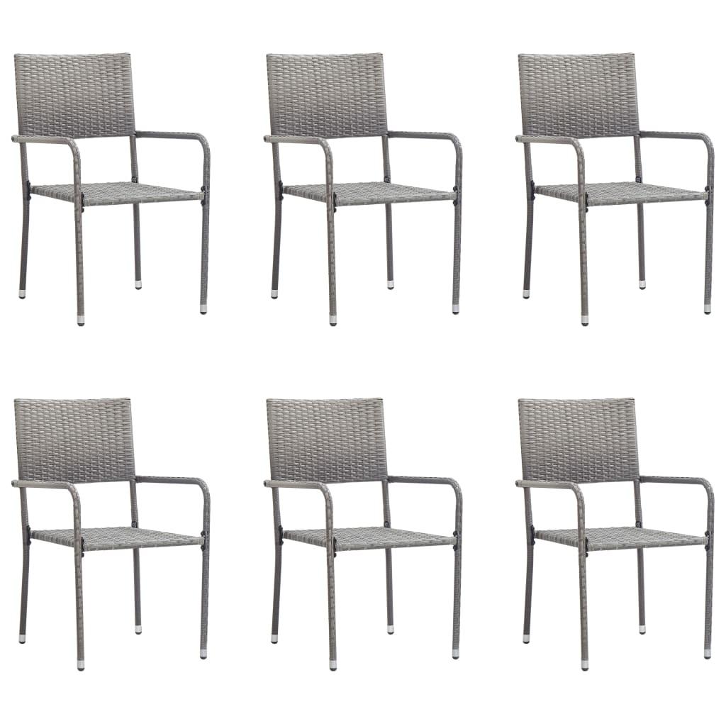 Havestole 6 stk. stabelbare polyrattan grå