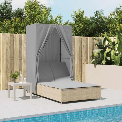 Solseng med tag og gardiner polyrattan beige