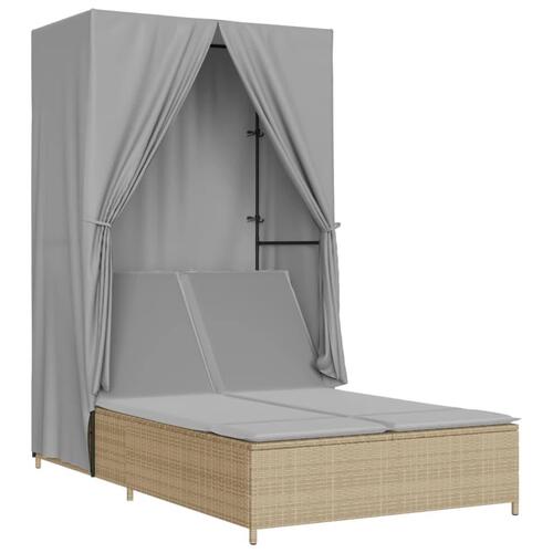 Solseng med tag og gardiner polyrattan beige