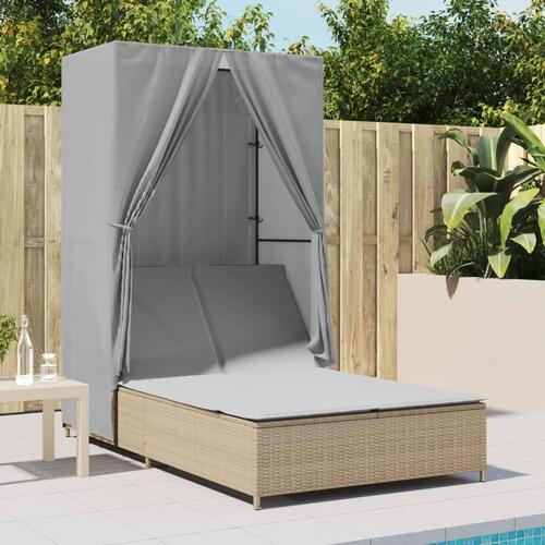 Solseng med tag og gardiner polyrattan beige