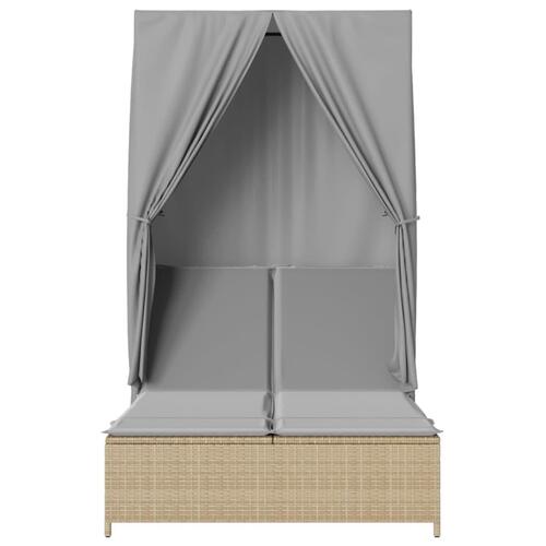 Solseng med tag og gardiner polyrattan beige