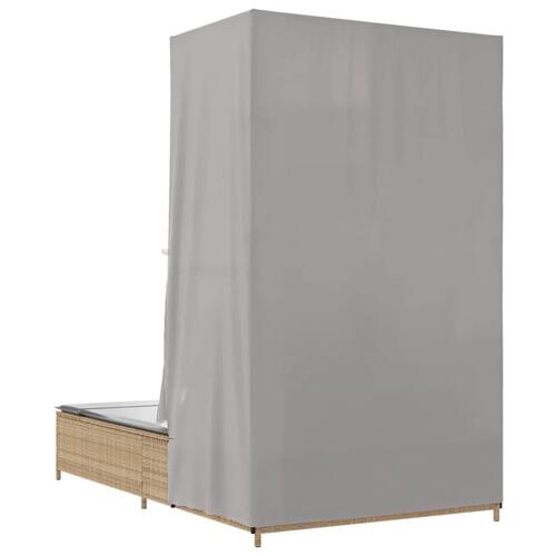 Solseng med tag og gardiner polyrattan beige