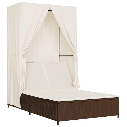 Solseng med tag og gardiner polyrattan brun