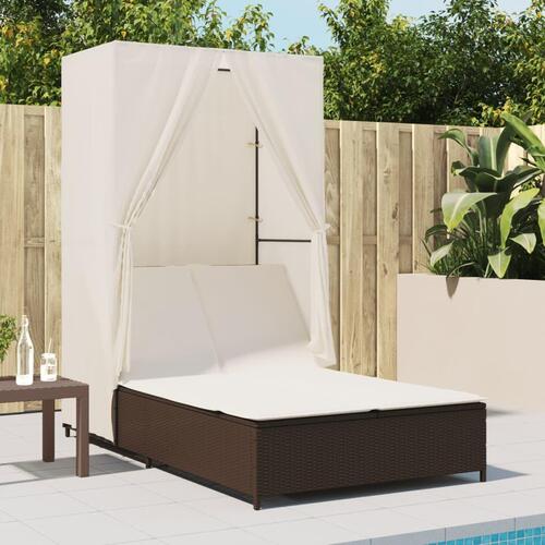 Solseng med tag og gardiner polyrattan brun