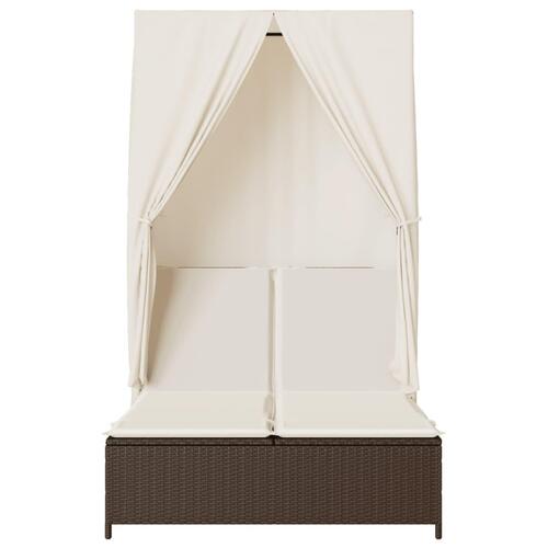 Solseng med tag og gardiner polyrattan brun
