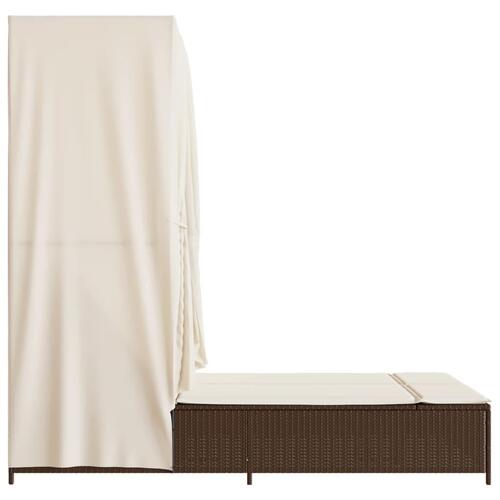 Solseng med tag og gardiner polyrattan brun